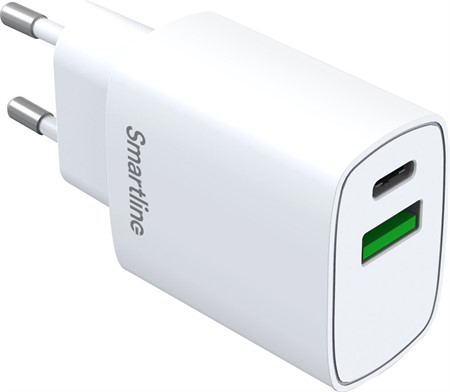 Laddare USB-A+USB-C Smartline vit 100-240V 20W